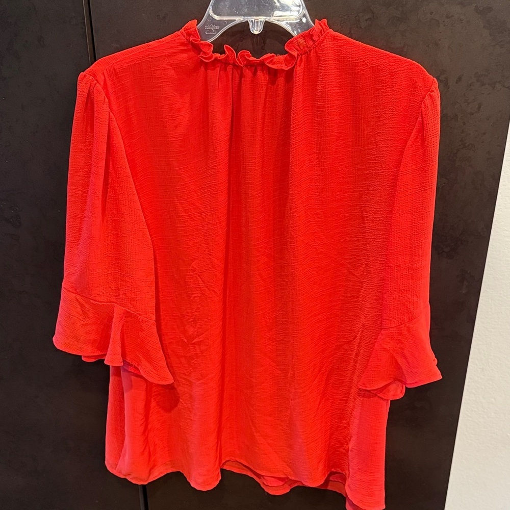 CeCe Fiery Red Ruffle Blouse - Picture 4 of 5
